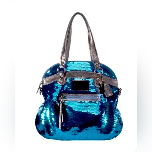 Coach Handbags - LIMITED EDITION COACH POPPY blue sequin bag with brushed silver leather straps